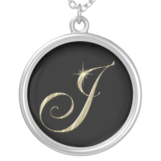 Monogram Letter J initial Necklace Sterling Silver (Front)