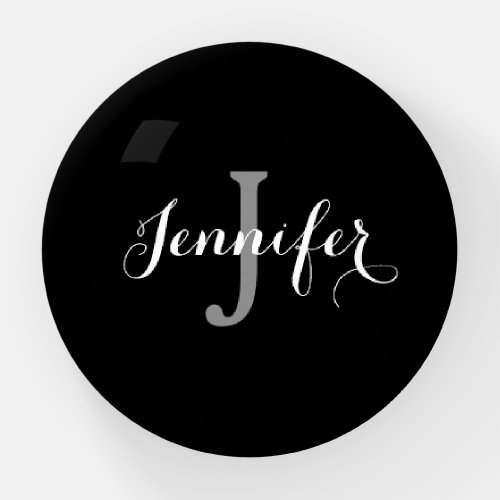 Monogram Letter J Modern Black White Jennifer Name Paperweight