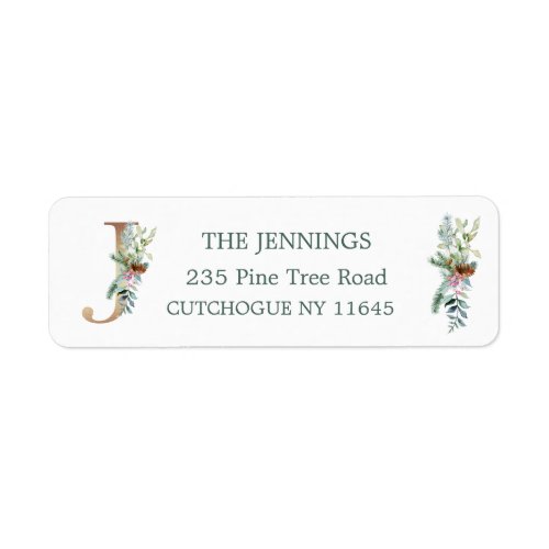 Monogram letter J Pine Holly Berry Label