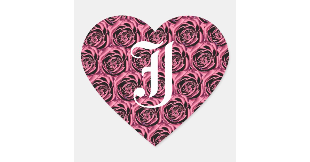 Monogram Letter J Pink Roses Heart Sticker Zazzle Com