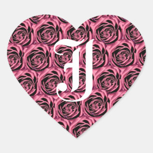 Monogram Letter J Pink Roses Heart Sticker