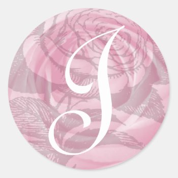Monogram Letter J Pink Roses Sticker by ggbythebay at Zazzle
