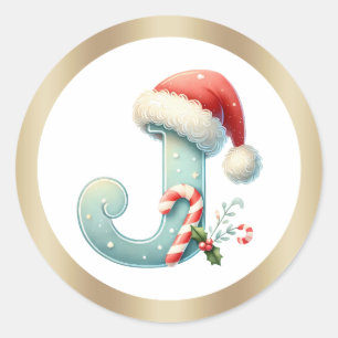 Monogram letter J, Santa hat Christmas Sticker