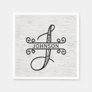 Monogram Letter J with Family Name Napkins