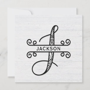 Monogram Letter J with Family Name Note Card