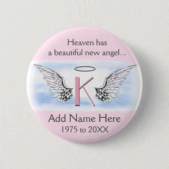 Monogram | Letter K | Add Name | Memorial Pinback Button (Front)