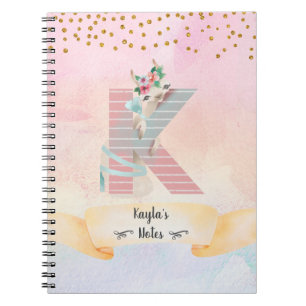 Monogram Letter K Baby Llama Girl Daily Diary Notebook