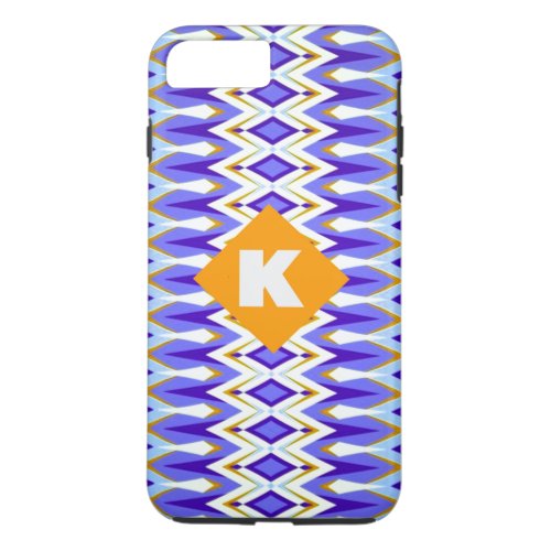 Monogram Letter K Blue and Orange Argyle geometric iPhone 8 Plus7 Plus Case