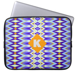 Monogram Letter K Blue and Orange Argyle geometric Laptop Sleeve