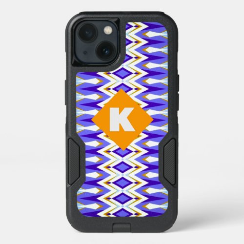 Monogram Letter K Blue and Orange Argyle geometric iPhone 13 Case