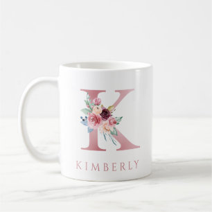 Monogram Letter K Floral Watercolor Coffee Mug
