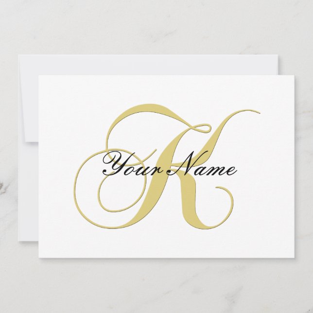 Monogram Letter K Golden Single Customizable Invitation (Front)
