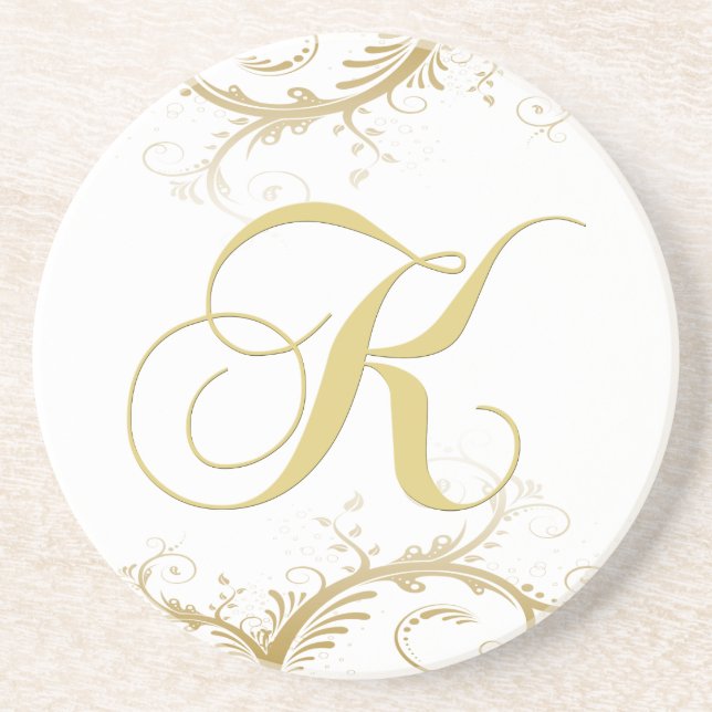 Monogram Letter K Golden Vines Drink Coaster (Front)