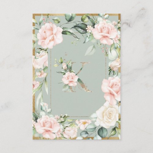 Monogram Letter K Green Floral  Thank You Card