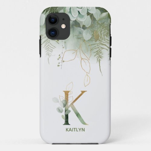 Monogram Letter K Greenery Case_Mate iPhone Case