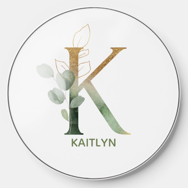 Monogram Letter K Greenery Wireless Charger (Front)