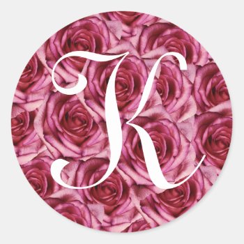 Monogram Letter K Pink Roses Sticker by ggbythebay at Zazzle