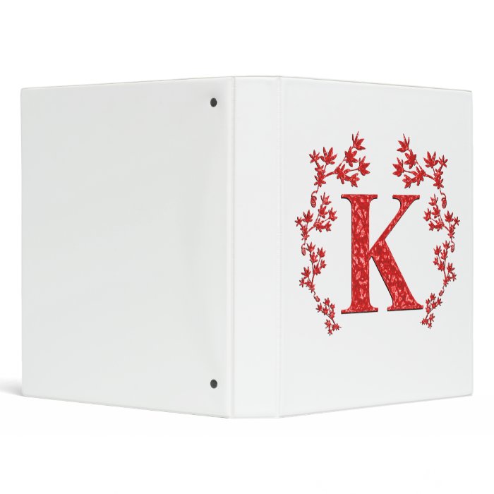 Monogram Letter K Red Leaves 3 Ring Binders