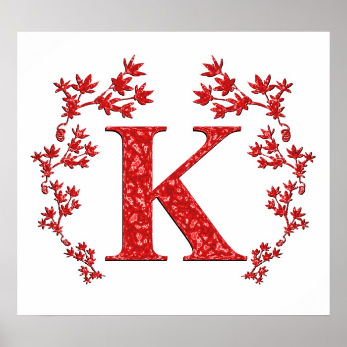 Monogram Letter K Red Leaves Poster | Zazzle