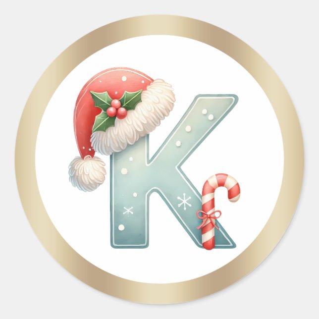 Monogram letter K, Santa hat Christmas  Sticker (Front)