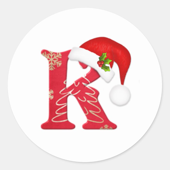 Monogram letter K, Santa hat Christmas  Sticker