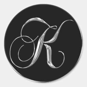 Monogram Letter K Sliver On Black Wedding Seal