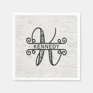 Monogram Letter K with Family Name Napkins