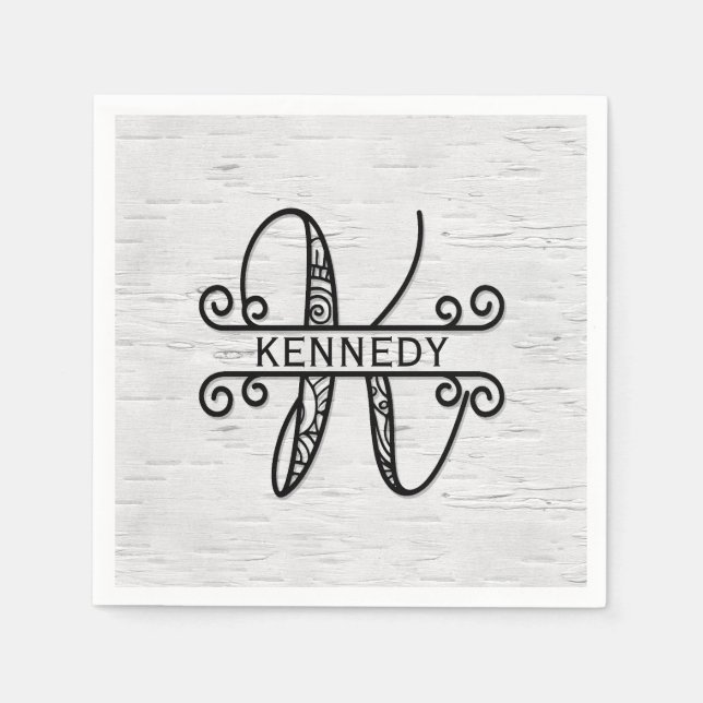 Monogram Letter K with Family Name  Napkins (Front)
