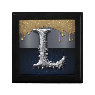 Monogram Letter L Gold Dripping Silver Luxury  Gift Box