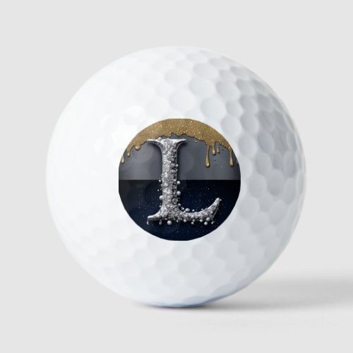 Monogram Letter L Gold Dripping Silver Luxury  Golf Balls