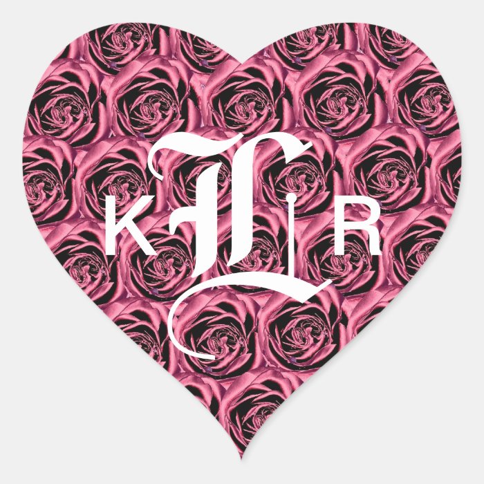 Monogram Letter L Pink Roses Heart Sticker