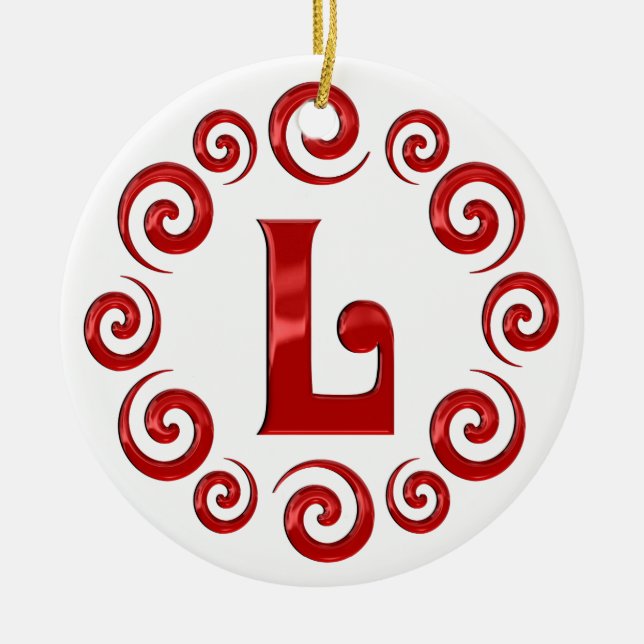 Monogram Letter L  Red Ceramic Ornament (Front)