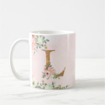 Monogram Letter L Watercolor Floral Coffee Mug