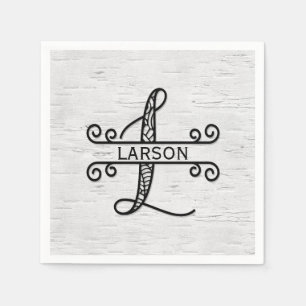 Monogram Letter L with Family Name Napkins