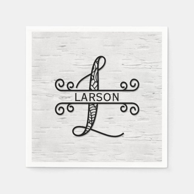 Monogram Letter L with Family Name Napkins (Front)