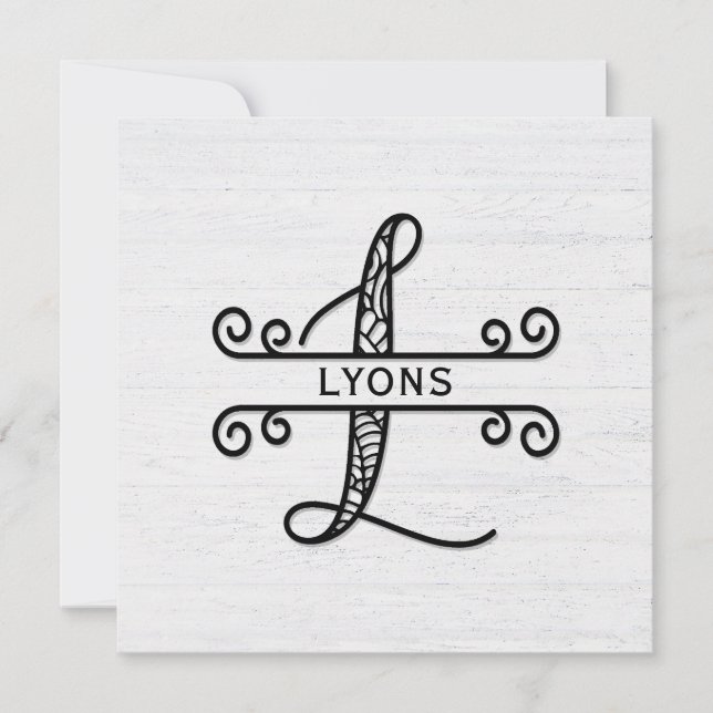 Monogram Letter L with Family Name Note Card (Front)