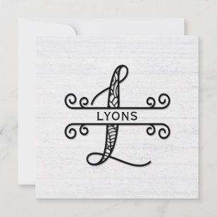 Monogram Letter L with Family Name Note Card
