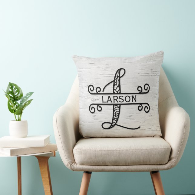 Monogram Letter L with Family Name  Throw Pillow (Chair)