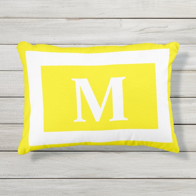 Monogram Letter Lemon Yellow Lumbar Outdoor Pillow (Front)