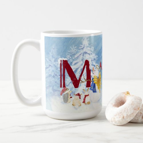 Monogram Letter M Angel Snowman Christmas Coffee Mug