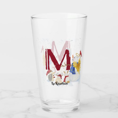 Monogram Letter M Angel Snowman Christmas Glass