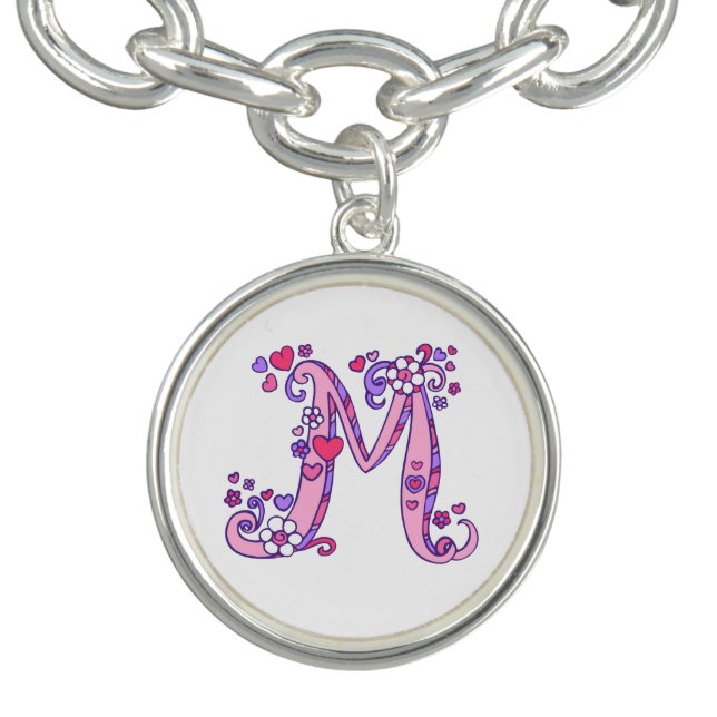 Monogram letter M art pink purple charm Charm Bracelet (Design)