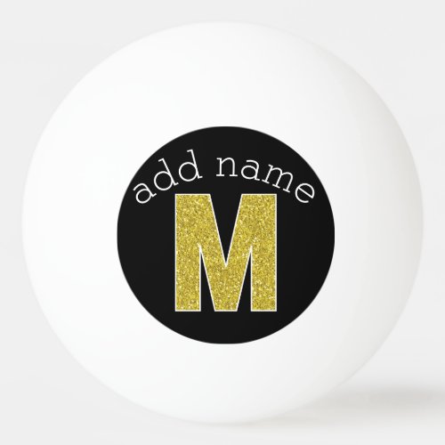 Monogram Letter M _ Black and Fake Gold Glitter Ping Pong Ball