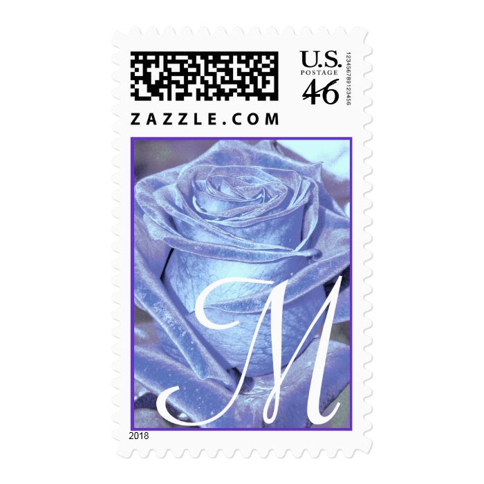 Monogram Letter M Blue Rose Stamp