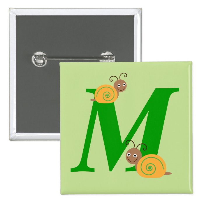 Monogram letter M brian the snail kids button, pin