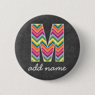 Monogram Letter M - Chalkboard and Bright Chevrons Button