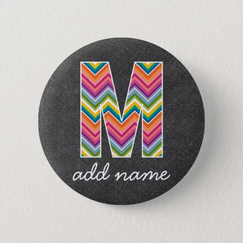 Monogram Letter M _ Chalkboard and Bright Chevrons Button