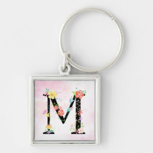 Customizable M monogram letter trendy pink rose Keychain