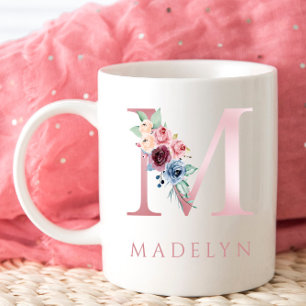 Monogram Letter M Floral Watercolor Coffee Mug