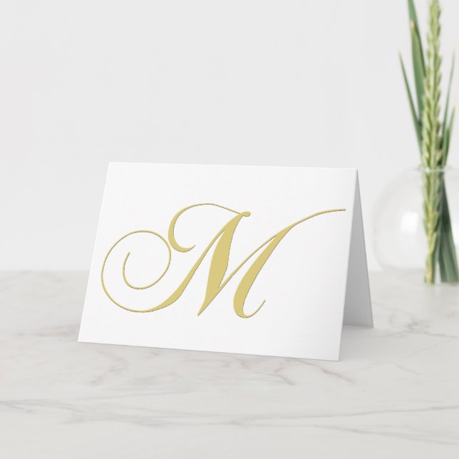Monogram Letter M Golden Single Note Card (Front)